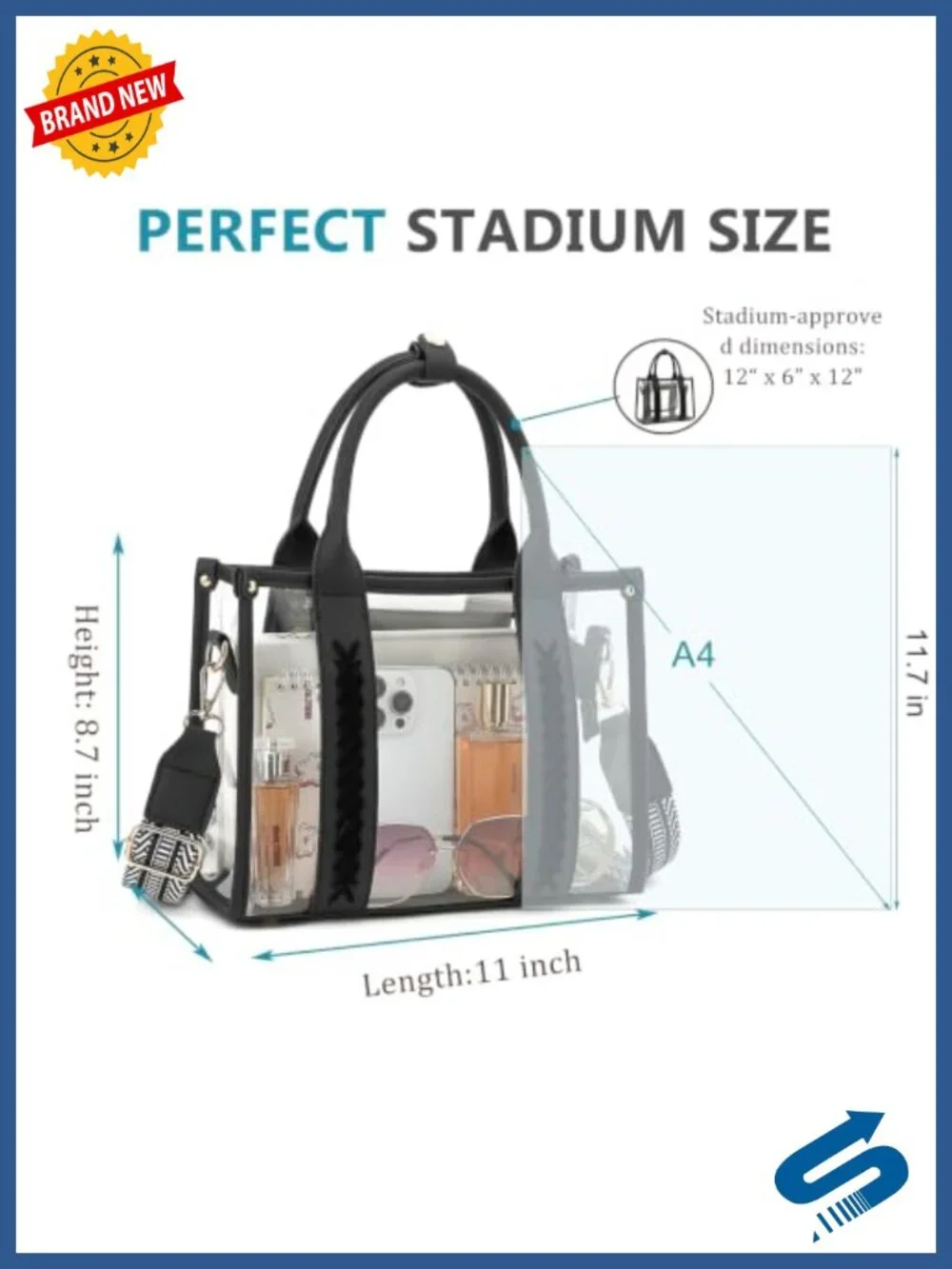 Clear Stadium Approved Tote Bag PVC Vegan Leather Crossbody for Concerts Work